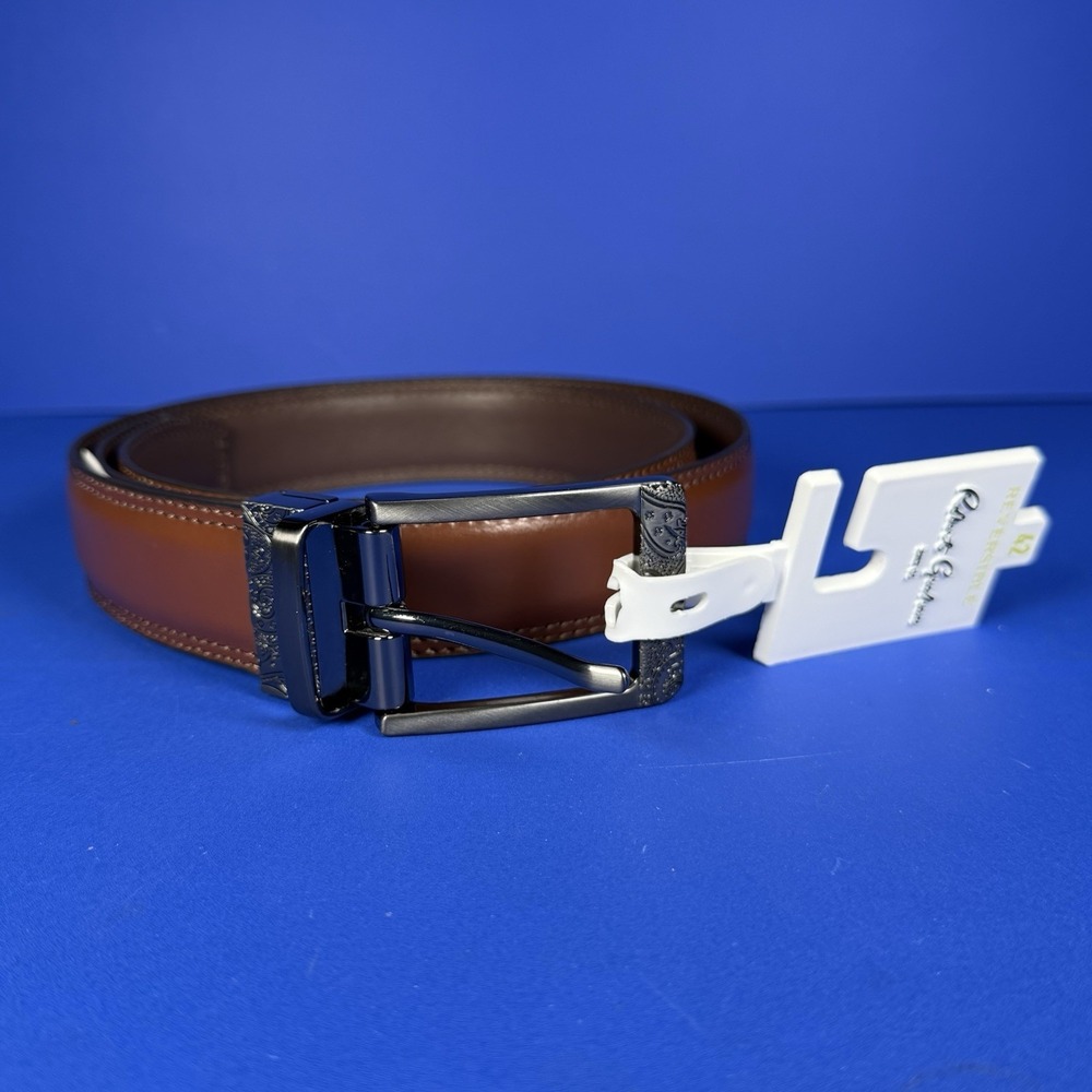 Robert Graham BAROLO REVERSIBLE BELT Tan/Brown Leather Size 42 $98 New